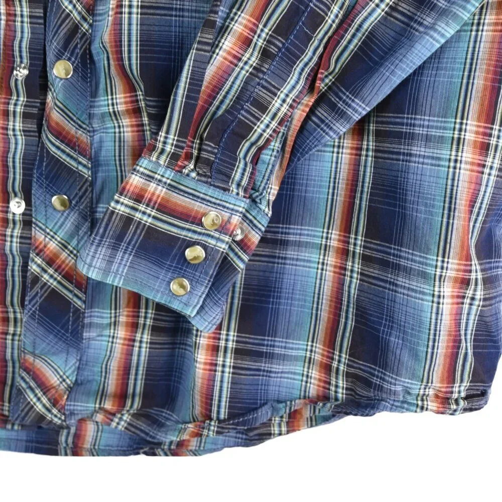 Wrangler Men's Vintage Southwestern Color Plaid Pearl Snaps Shirt Fits L/XL - Picture 7 of 8
